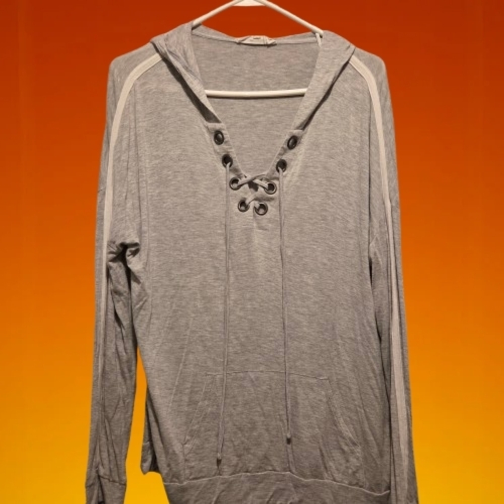 Hippie Rose Heather Gray Lace-Up Hoodie